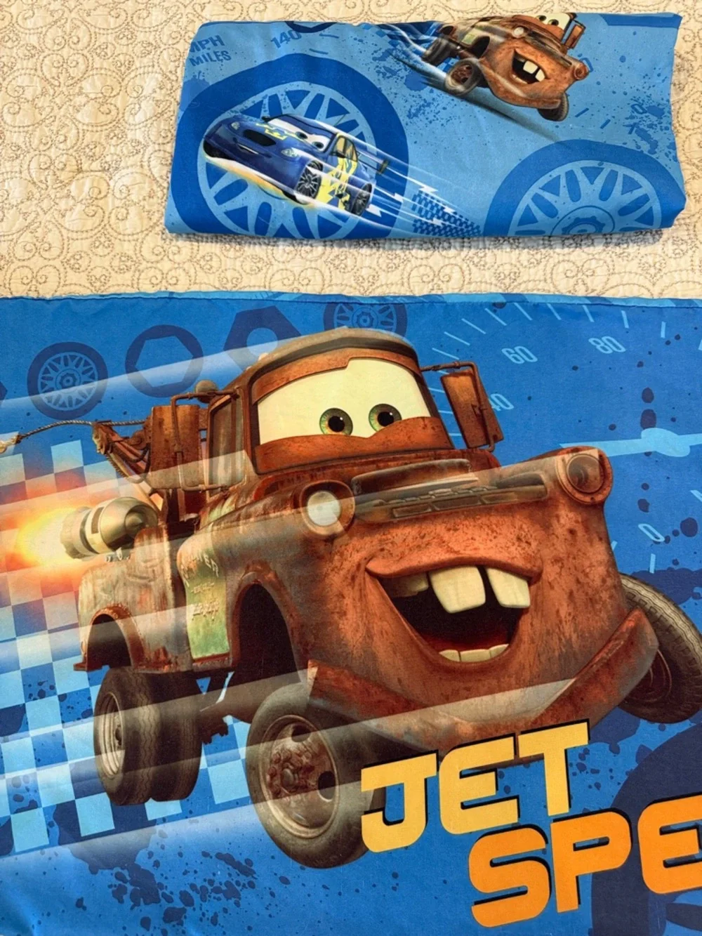 Disney Pixar Cars 2 Mater Lighting McQueen Twin Flat Sheet and One Pillowcase
